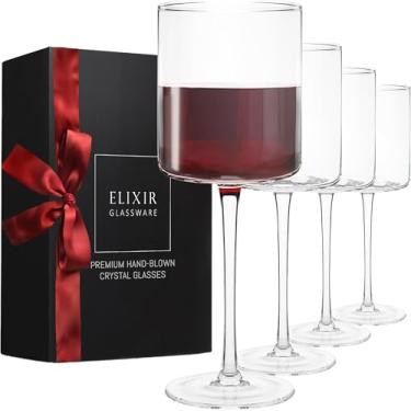 Imagem de ELIXIR GLASSWARE Conjunto de taças de vinho de 118 a 500 ml - Taças de vinho quadradas, grandes vermelhas ou brancas - Conjunto de taças de vinho de cristal de haste longa sopradas à mão - presentes