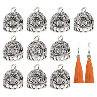 Imagem de CHGCRAFT 10 peças de pontas de cordão de metal de coluna, pingentes redondos de borla, tampas de extremidade de borla, estilo tibetano, kit de fabricação de pulseiras, prata antiga
