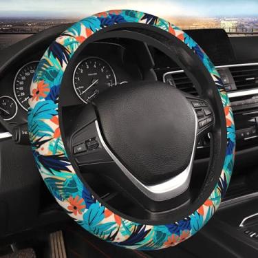 Imagem de Capa de volante de carro, folhas tropicais, protetor de roda antiderrapante universal, 38 cm, acessórios elásticos para carros para homens e mulheres