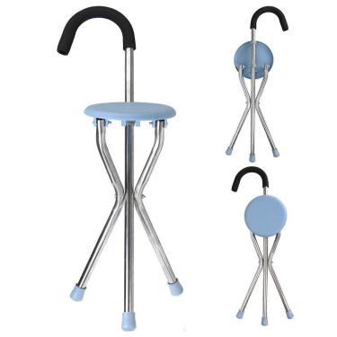 Imagem de Bengala Cadeira Banco Banqueta 2 Em 1 Suporte Ortopedico Dobravel Fila De Espera Descanso Feira