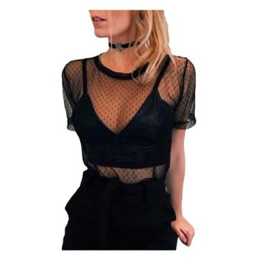 Imagem de Blusa Feminina Camiseta T-shirt Tule Transparente Manguinha - EUC STOR
