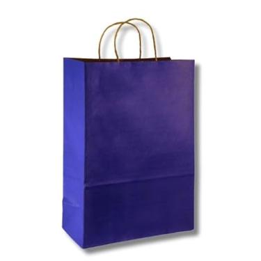 Imagem de Sacola De Papel Kraft Colorida Com Alça Para Presente Delivery- Tam.P(18x30x10,5cm) M(24x34x14,5cm) G(31x44x12,5cm) (Azul, G-10 Unidades)