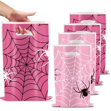 Imagem de YTHKJS 60 peças de sacos de lembrancinha de festa de aniversário de teia de aranha rosa, sacos de doces com tema de aranha, suprimentos de festa de aniversário