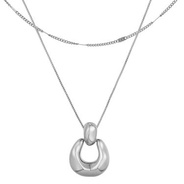 Imagem de IHOKIT Colar em camadas de prata para mulheres, colar de prata banhado a ouro 18 K, gargantilha delicada, joia moderna para mulheres