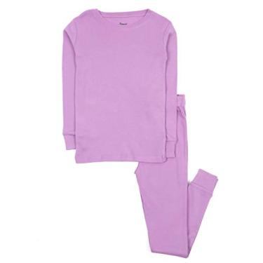 Imagem de Leveret Pijama infantil para meninos e meninas, cores lisas, conjunto de pijama de 2 peças, 100% algodão (tamanho 2 a 14 anos), Roxa, 12 Anos