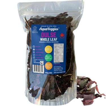 Imagem de Aqua Veggies Folha inteira orgânica Atlantic Dulse – colhida à mão e seca ao sol de Bay of Fundy – rica em iodo, B6, B12, ferro, proteína, cálcio e magnésio – Superalimento vegano (473 ml (pacote com