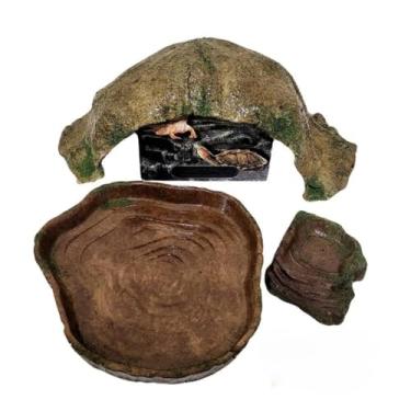 Imagem de Plataforma Do Terraço Dos Répteis, Kit Completo com Toca, Bebedor (Banheira), Comedor Réptil Jabuti Filhote A Juvenil Jiboia Corn Snake