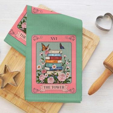 Imagem de Toalhas de cozinha com tema de tarô de livro, toalha de mão macia absorvente, panos artísticos de waffle para cozinha, banheiro, sala de estar, casa, presentes de tarô para mulheres, mãe, tia, amante