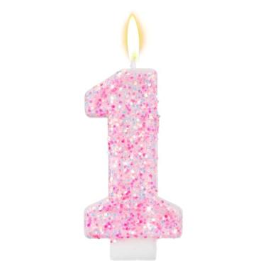 Imagem de Velas de Aniversário com Números Rosa, Velas de Bolo Rosa com Glitter Decoração Bolo Suprimentos para Aniversário Adequadas para Festa e Eventos Casamento (1)