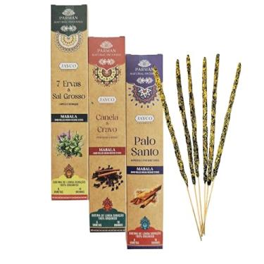 Imagem de Kit 3 Caixinhas Incenso Orgânico Parman Massala | 18 VARETAS INCENSO SEM CARVÃO | 50m DE QUEIMA | AROMAS CRAVO E CANELA, PALO SANTO E 7 ERVAS E SAL GROSSO