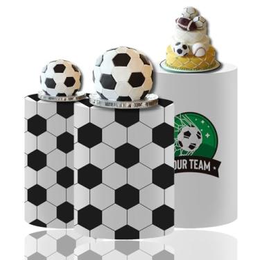 Imagem de MvoVitality Conjunto de capa de pedestal de cilindro de futebol preto e branco com tema esportivo, capas decorativas para aniversário, chá de bebê, mesa de sobremesa ou adereços de exibição de eventos
