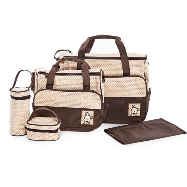 Imagem de Kit Bolsa Maternidade Mochila Bebe Trocador Porta Mamadeira Papinha 5 Peças Mala Luxo Impermeavel