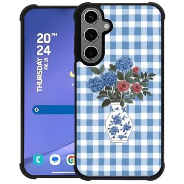 Imagem de WANKBLC Capa compatível com Samsung Galaxy S24 Plus S25 Plus, proteção à prova de choque para homens e mulheres, antiderrapante para Samsung Galaxy S24 Plus S25 Plus Crazy Pattern Branco Xadrez Azul