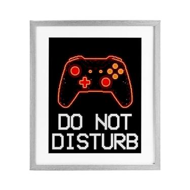 Imagem de Stupell Industries Do Not Disturb Neon Control Impressão emoldurada cinza sob vidro, design por Kim Allen, 16 x 13