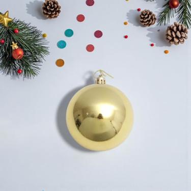 Imagem de Generic 1 bola de Natal com enfeite de bola de Natal com laço de plástico dourado brilhante 8 cm