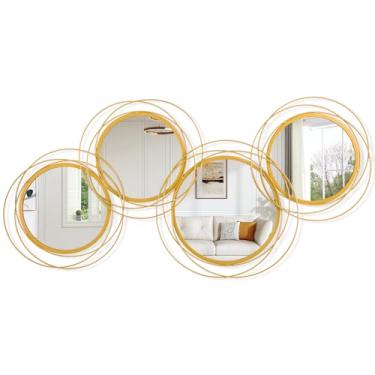 Imagem de WDSHIYI Pacote com 4 conjuntos de espelhos de círculos dourados, espelhos decorativos de vidro modernos para sala de estar, quarto, entrada, decoração de casa 40 x 81 cm