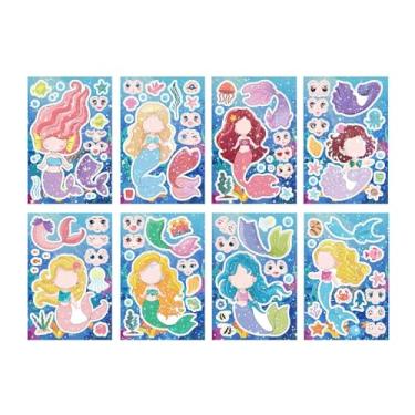 Imagem de 8 peças de adesivos bonitos de sereia Make A Face, adesivos para lembrancinhas de festa, arte, artesanato, jogos, prêmios de atividade escolar, adesivos à prova d'água para meninas, meninos, crianças