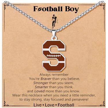 Imagem de JoycuFF Colar de futebol masculino com inicial A-Z, pingente de pingente de futebol em corrente de prata de aço inoxidável, presente de Natal personalizado para filho, neto e sobrinho, Aço inoxidável