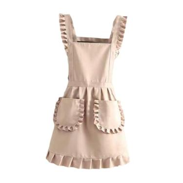 Imagem de Ｂｅｓｇａ Retrô com Babados, Estilo Fantasia de Empregada Doméstica, Ideal para Cosplay, Café, Cozinha, Padaria, Casa, Presente, Vintage, Charmoso, Bege