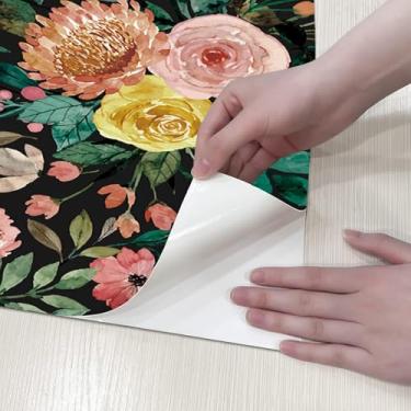 Imagem de Papel de parede autoadesivo para gaveta floral Boho para armários de cozinha (floral escuro, 44 cm x 299 cm)