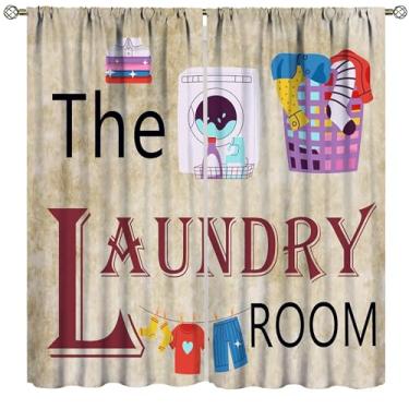 Imagem de Cortinas de lavanderia, vintage casa de fazenda rústica, roupas secas, decoração de casa, cortinas para sala de estar, cozinha, janela, tratamento de 2 painéis, conjunto de 2 painéis, tamanho total