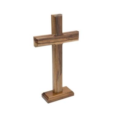 Imagem de Crucifixo de Mesa e Parede em Madeira, 26 cm x 15 cm, Base Móvel, Decorativo, Versátil para Casa, Escritório ou Oração