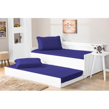 Imagem de Cobre Leito Bicama Com Porta Travesseiro Pratico Solteiro 2 Pecas - Azul Royal