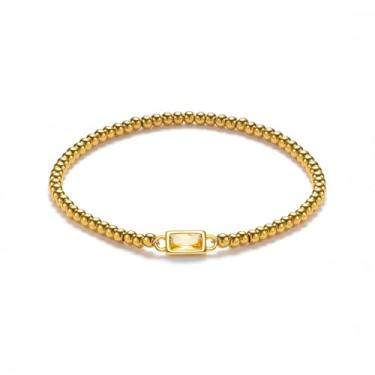 Imagem de Pulseira feminina com pedra do mês de nascimento em ouro 18 K, moderna, moderna, não mancha, banhada a ouro 18 K, pulseiras de zircônia cúbica, presente de aniversário, Natal, Dia dos Namorados, joia