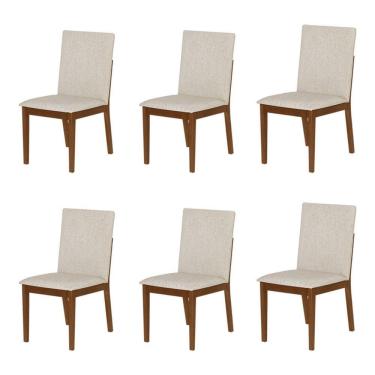 Imagem de Conjunto 6 Cadeiras De Jantar Sofia Conforto Estofada Jequitibá Nozes Linho Bege