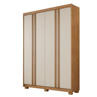 Imagem de Guarda Roupa Porto 4 Portas Ripado 3 Gavetas 8 Prateleiras Cinamomo Off