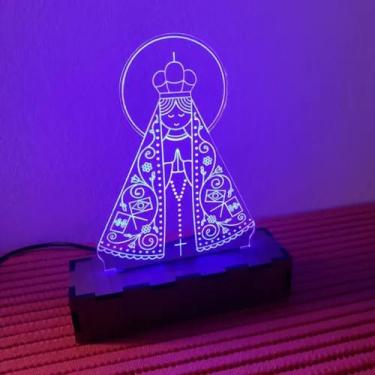 Imagem de Luminária 3d Led Nossa Senhora Aparecida Abajour - Base 15cm - By Hand