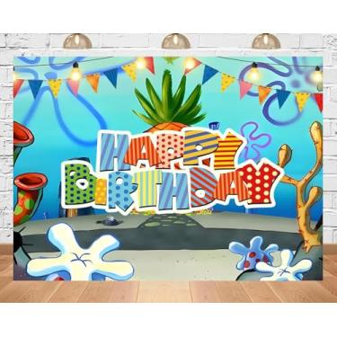 Imagem de PEKRU 2,1 x 1,5 m tecido desenho animado oceano cenário de aniversário mundo subaquático água-viva algas marinhas decoração de parede interior exterior bonito bebê meninos meninas artigos de festa de