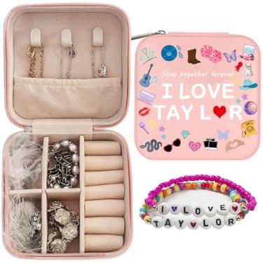 Imagem de GLOONITY Caixa de joias de presente de Natal para adolescentes, mercadoria Taylor, estojo de joias pequeno com 2 peças de pulseiras para fãs, caixa de joias Taylor Merch como presente de aniversário