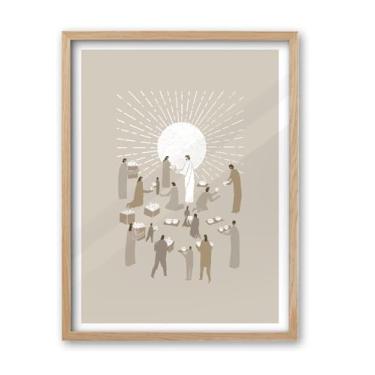 Imagem de iHery Arte de parede emoldurada de madeira natural de carvalho alimentando com fome, grande 40,6 x 50,8 cm Jesus Mateus 25:35 arte em tela com versículo da Bíblia cristã, decoração de quarto com