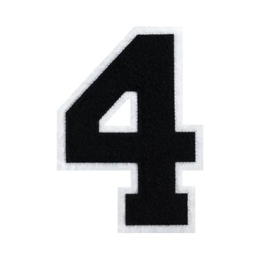 Imagem de 1 peça de patch de número de chenille preto de 11,4 cm com borda branca – Remendos do alfabeto para roupas, jaquetas, mochilas, chapéus para decoração personalizada, nome personalizado e artesanato