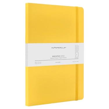 Imagem de myPAPERCLIP Executive Series A5 Checks/Caderno de grade quadrada | 192 páginas, 80 GSM, capa macia, A5 (14,8 x 21 cm) | Base plana | Marcador, fecho elástico e bolso traseiro | Amarelo