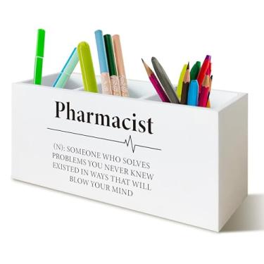 Imagem de YTRGI Organizador de lápis para canetas, presentes de farmácia, escola, estudantes, formatura, caixa de madeira, para escritório, casa, mesa, presentes médicos