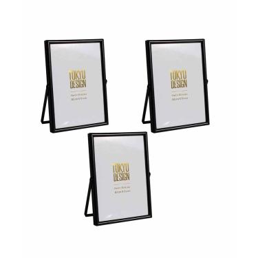Imagem de Kit 3 Porta Retrato em Metal e Vidro para Foto 10x15 Preto
