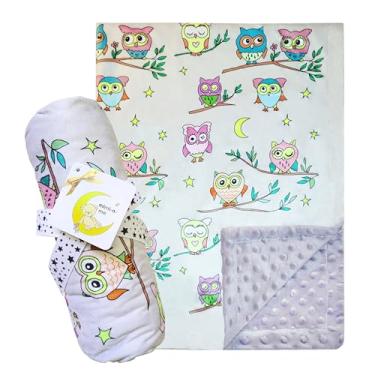 Imagem de Cobertor de bebê cinza com design de coruja - saliências ultra macias proporcionam experiência tátil para meninas ou meninos
