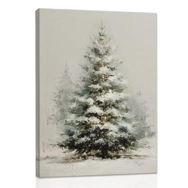 Imagem de RLTXBUK Decoração de parede de árvore de Natal vintage com neve, árvore de Natal rústica para casa de fazenda, impressão em tela emoldurada de inverno, pôsteres para casa, quarto, sala de estar, 28 x