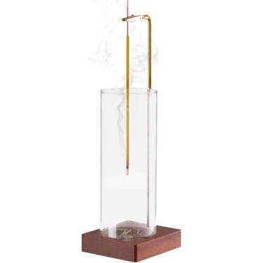 Imagem de Queimador de incenso moderno para pendurar com apanhador de cinzas de vidro e base de madeira – Suporte exclusivo de incenso de cabeça para baixo para decoração limpa de Feng Shui Home Zen e meditação