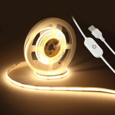 Imagem de MILADALED Fita de LED super brilhante 5V USB COB fita de luz 1 m/3,3 pés 3000K branco natural com interruptor de controle de intensidade de toque