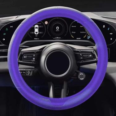 Imagem de KUQUTIDY Capa de volante de carro, protetor de volante antiderrapante de silicone, 13/14/15/40.6 cm, capas protetoras de volante ultrafinas para mulheres e homens, acessórios universais para veículos