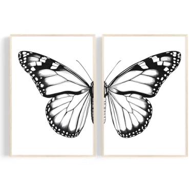 Imagem de Arte de parede em tela de borboleta preta e branca pintura abstrata de borboletas arte de parede de animais minimalistas ilustrações de borboleta impressão animal preto e branco minimalista sala