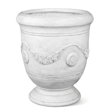Imagem de Greens Word Vaso grande de urna de óxido de magnésio com textura de cimento para urna de concreto com orifício de drenagem, 35,5 cm de diâmetro x 44,5 cm, branco