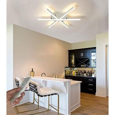 Imagem de Luminária de teto moderna em LED, grande, dimerizável, para sala de estar, com design linear em acrílico e metal, com rotação de 360° e controle remoto, ideal para quarto e sala de jantar (D