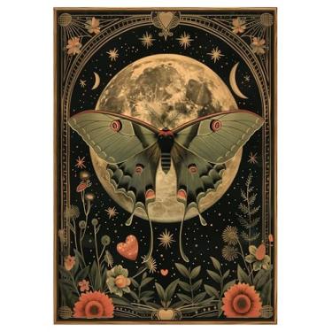 Imagem de Arte de parede de borboleta floral vintage emoldurada planta escura decoração de parede gótica mariposa flor lua academia imagem em tela vintage natureza estética pôster impresso pintura noturna