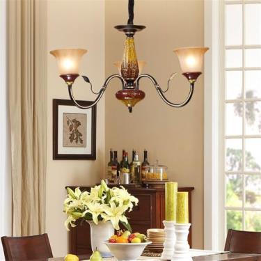 Imagem de Lustre de luxo europeu para sala de estar, estilo retrô americano, em cerâmica, para restaurante, quarto, escritório, hotel, casa de campo ou café, com 3 lâmpadas LED.