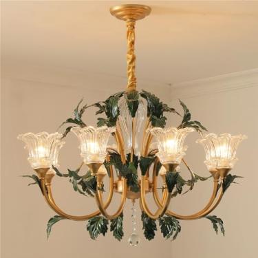 Imagem de Lustre Pastoral Francês com Flores Americanas - Luminária Pendente Decorativa LED para Sala de Estar, Restaurante, Quarto, Villa, Café, Loja de Roupas e Casa (8 Lâmpadas de Altura)