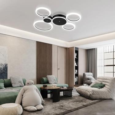 Imagem de Luminária de teto LED moderna para sala de estar, com controle remoto e intensidade regulável, ideal para ambientes internos como quarto, escritório e cozinha (preta, 6 lâmpadas, 82 cm de co